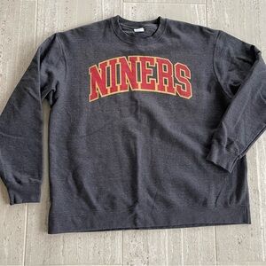 Port and Company Gray Sweatshirt with Red and Gold Niners Print